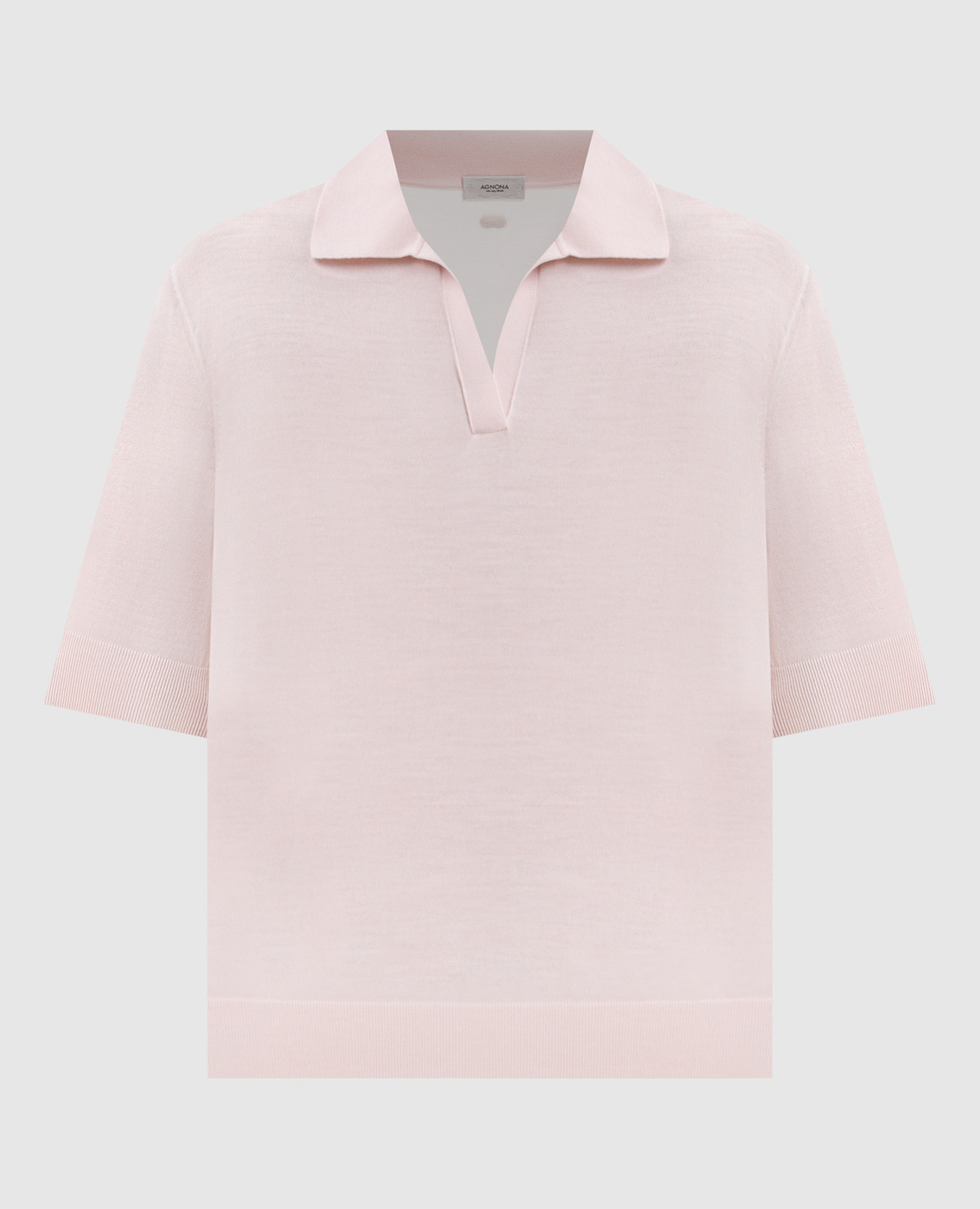 Pink wool top with polo collar