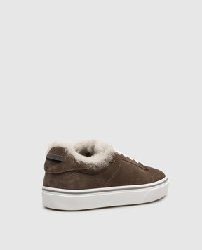 Brunello Cucinelli Brown suede sneakers with fur MZSFG3391