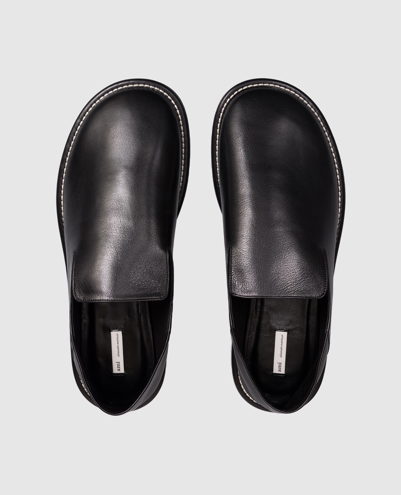 Black leather loafers with double construction Ami Paris 4