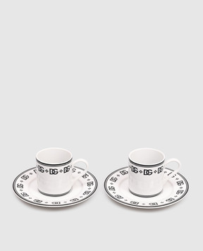 Dolce&Gabbana Set of porcelain coffee cups and saucers with DG logo monogram TC0S10TCALH