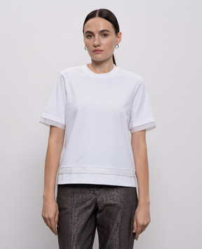 Peserico White T-shirt with a monil chain A06739J00070A
