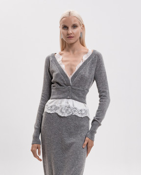 Ermanno Scervino Gray cashmere jumper with lace D492N300APPYU