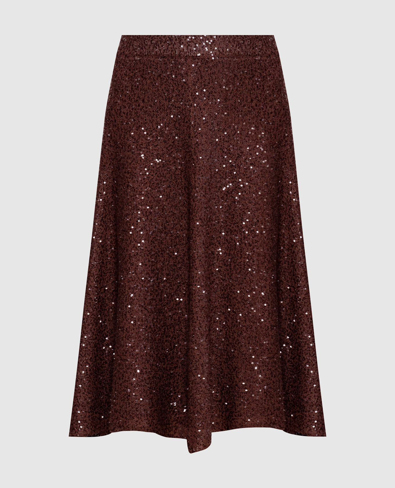Brown sequined linen, cashmere and silk skirt