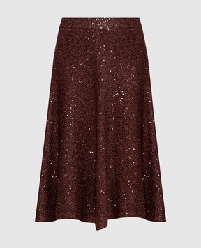 Brunello Cucinelli Brown sequined linen, cashmere and silk skirt MDJ547689