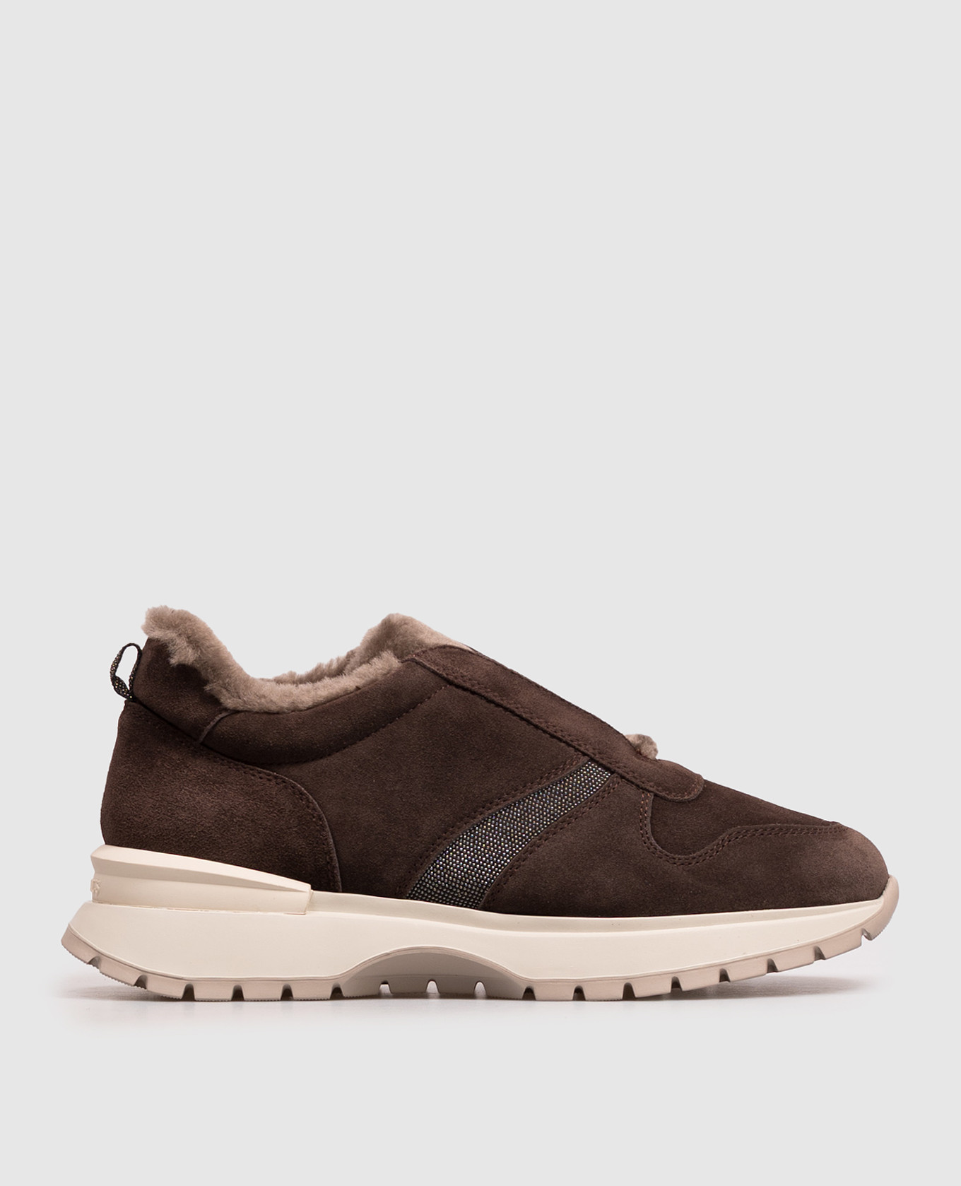 Brown suede sneakers with fur