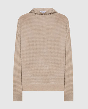 Brunello Cucinelli Beige openwork cashmere hoodie M12205109