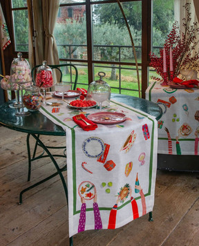 TESSITURA TOSCANA TELERIE HAND ON XMAS white runner with linen NT250112020067