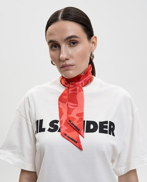 Jil Sander Red silk twill ribbon in a pattern with a logo J53TF0005J40084