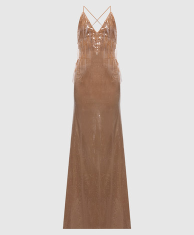 Beige maxi-jurk met pailletten