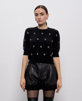 Twinset Black angora wool top with logo 252TT3181