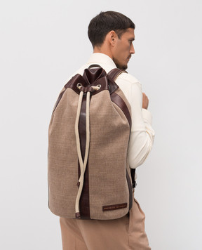 Brunello Cucinelli Brown linen backpack with logo patch MBACBU433P