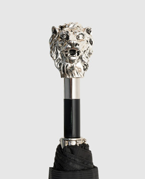 Pasotti Black folding umbrella Silver Lion patterned OMITUO64SRASO67681