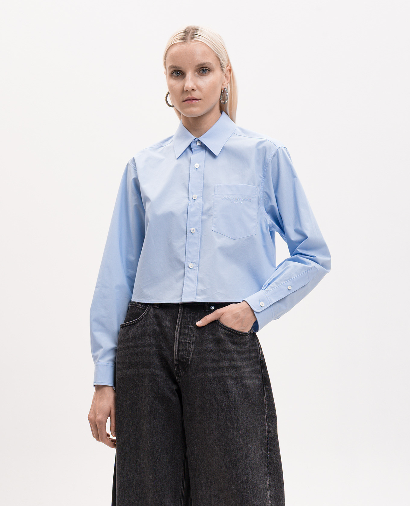 

Blue shirt with logo embroidery Alexander Wang, Light blue
