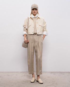 Brunello Cucinelli Ivory denim jacket with monil chain ML1217771