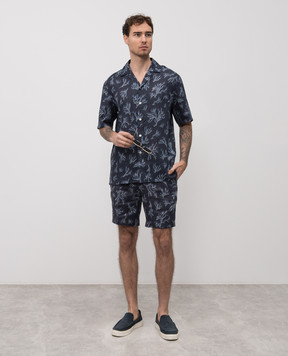 ISAIA Blue printed linen shorts PNC021C1108