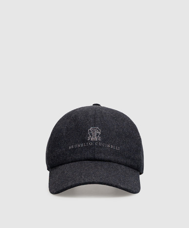 Blue wool cap with logo embroidery