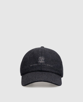 Brunello Cucinelli Blue wool cap with logo embroidery M038P9850
