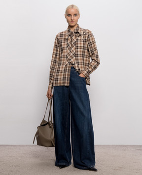 Twinset Brown checkered shirt with sequins 262AP2300