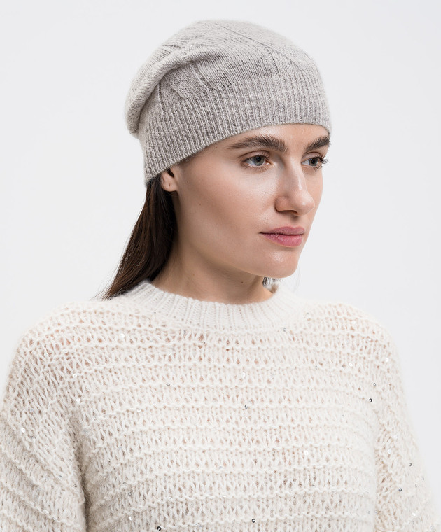 Peserico Gray Knit Hat Wool beanie Peserico Grey size S International in Wool  main image 4