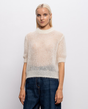 Brunello Cucinelli Ivory wool sweater with short sleeves MLC349310P
