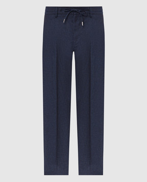 Bertolo Cashmere Navy blue linen pants 611625