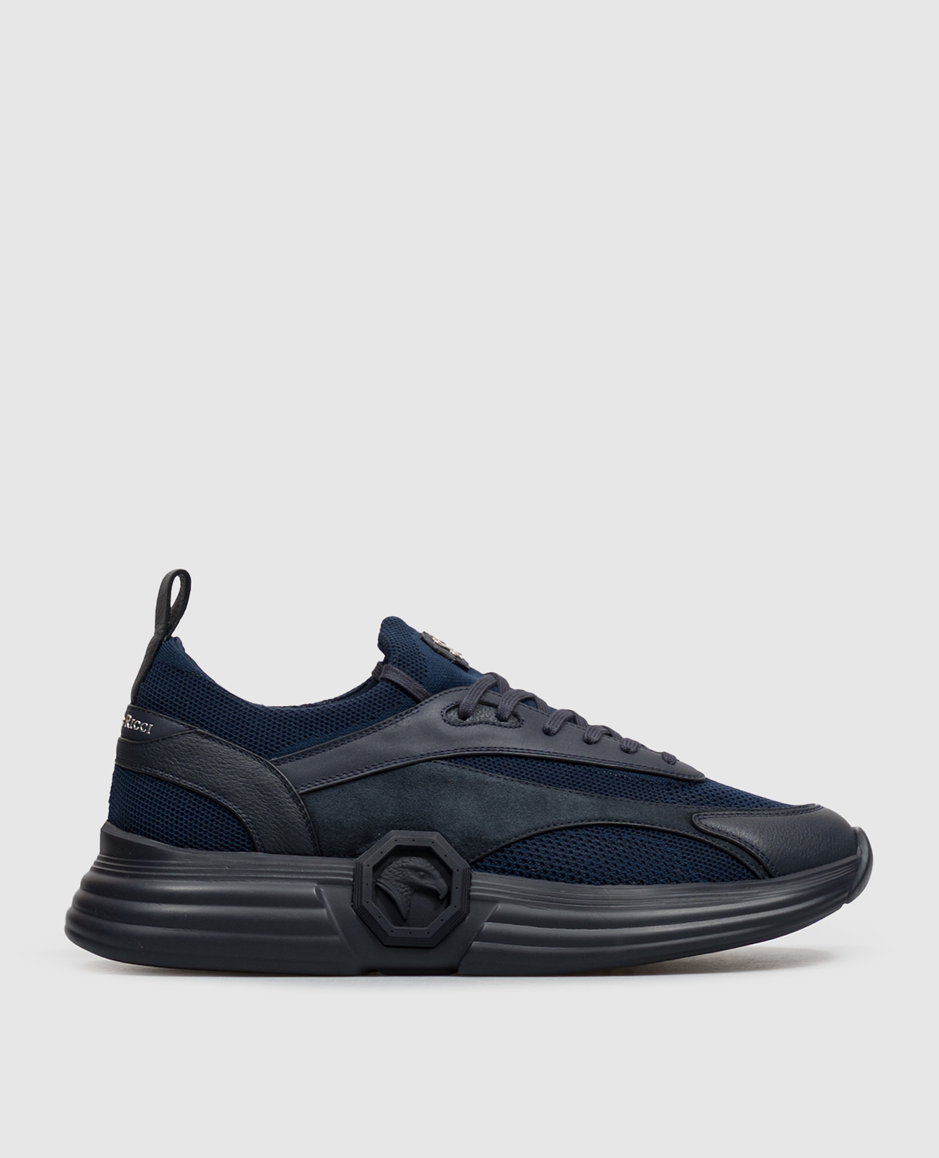 Blue combination sneakers with textured logo monogram