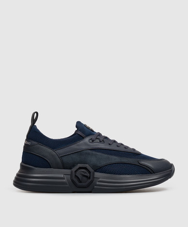 Blue combination sneakers with textured logo monogram