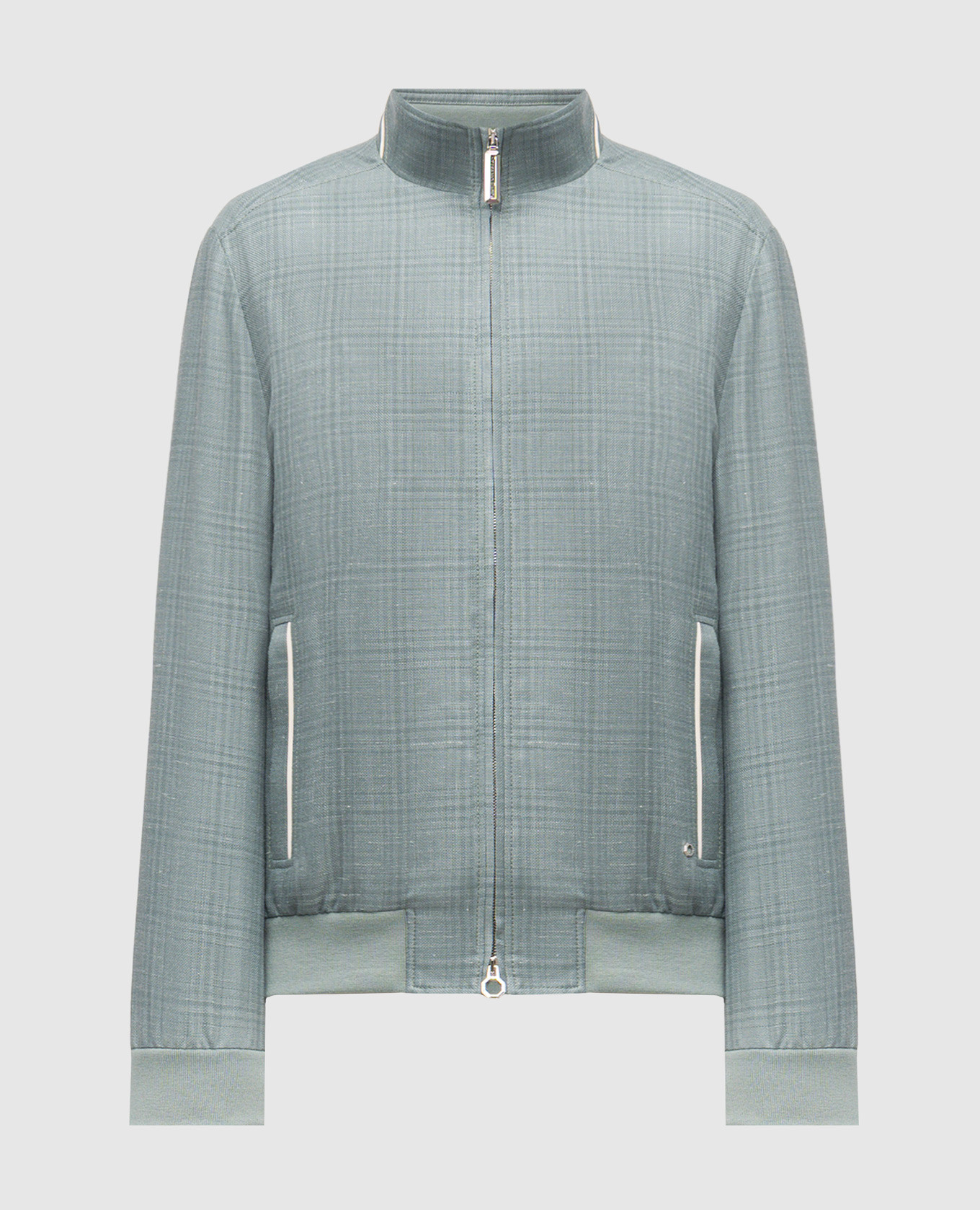 Green cashmere, silk and linen check jacket