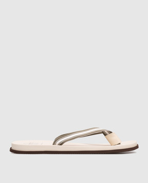 Brunello Cucinelli Beige striped flip-flops MPUNAVH328