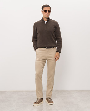 Kiton Beige pants with logo patch UFPPERK0100L