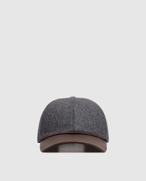Brunello Cucinelli Gray wool cap with leather peak MCAP90223P