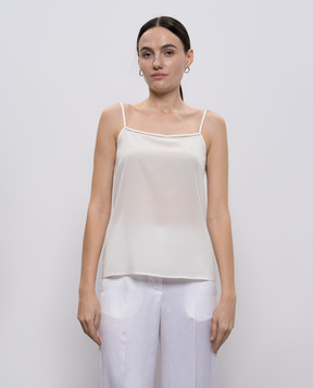 Peserico White silk top with monil chain A08921D07325