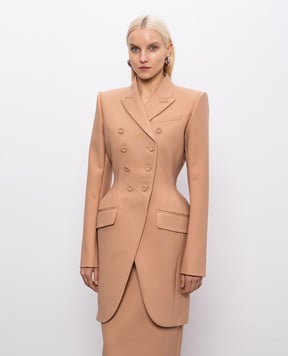 Thierry Mugler Brown double-breasted elongated jacket with wool 26S1VE04941027
