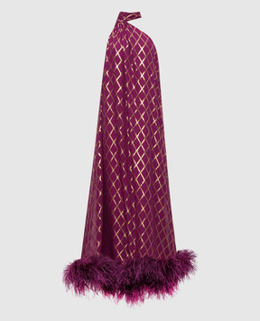 Taller Marmo Purple silk maxi dress with starfish feathers SS2618