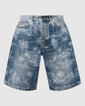 AMIRI CHATEAU PALMS blue denim shorts AMBMSO1049