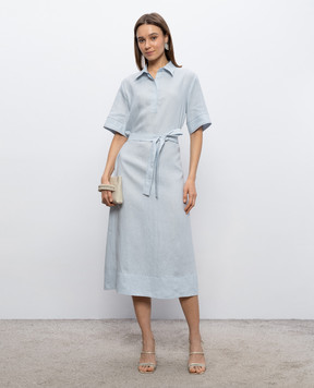 Peserico Blue linen dress with monil chain S0241602647
