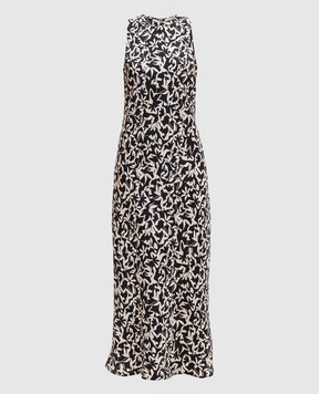 Asceno Black Valencia printed silk dress D020F04C504