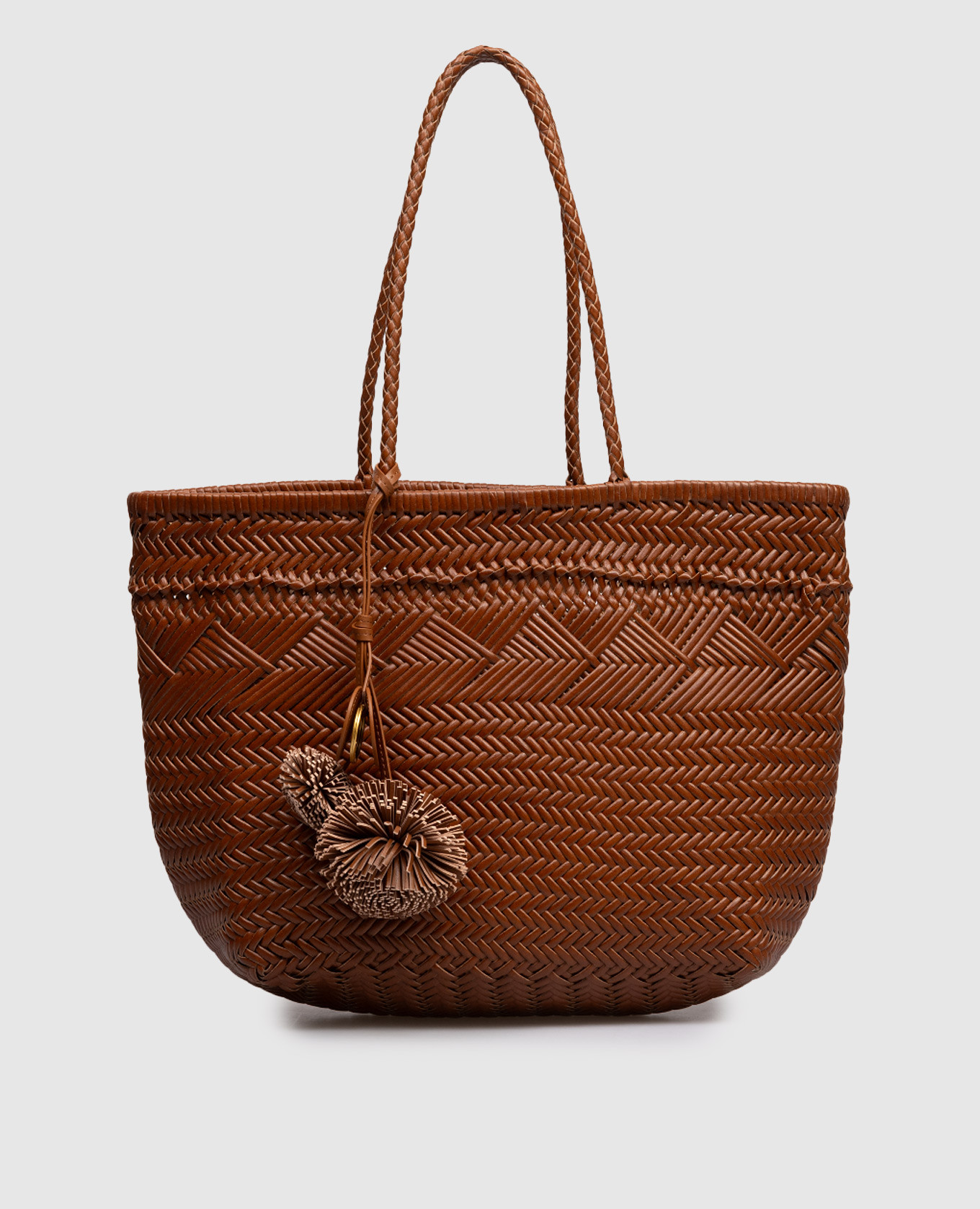 

Paloma Brown Woven Leather Tote Bag with Keychain Gianni Chiarini