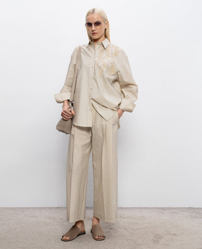 Brunello Cucinelli Beige pants with a monil chain M0F79P9189