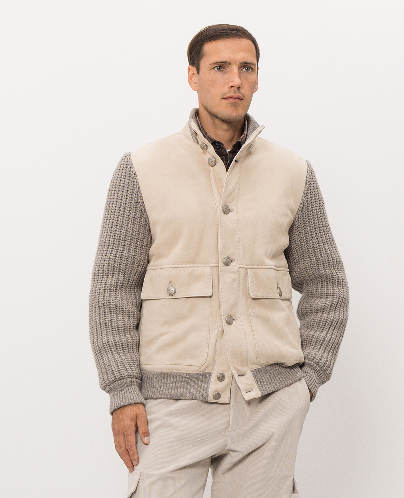 Beige cashmere combination jacket Brunello Cucinelli 3