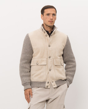 Brunello Cucinelli Beige cashmere combination jacket MPMVS2060