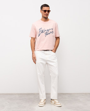 Balmain Pink T-shirt with logo print GH1EG000BD41