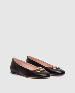 Valentino Black leather ballet flats with textured logo 9W2S0PI8RRE