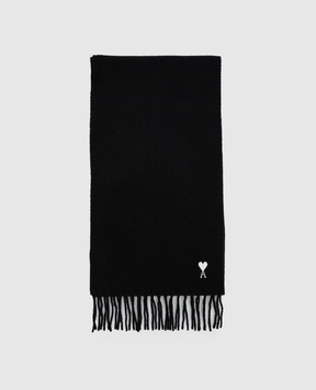 Ami Paris Black wool scarf with contrast embroidery USF677AW0047m