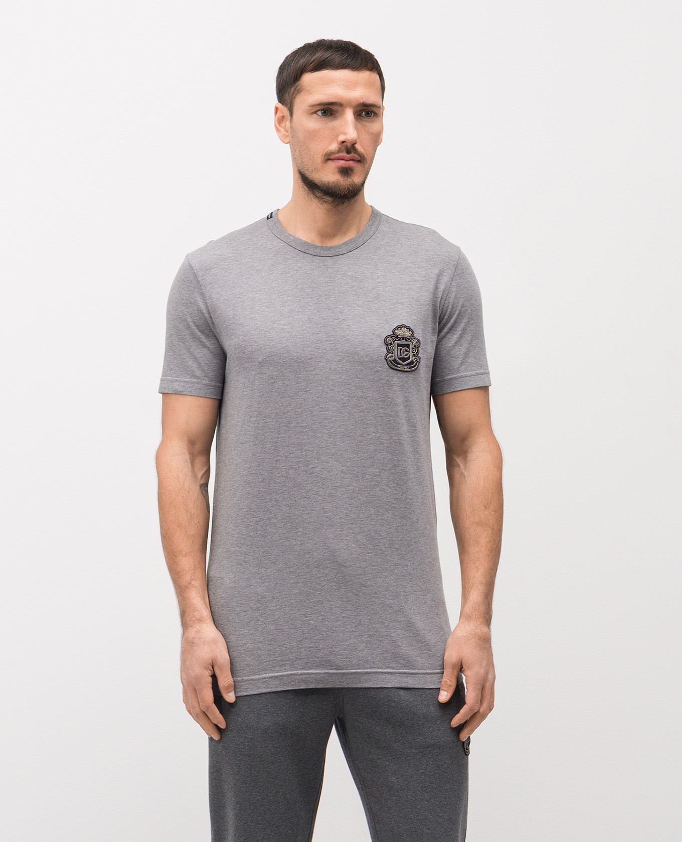 

Grey melange T-shirt with logo patch Dolce&Gabbana