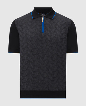 Stefano Ricci Black silk polo with zipper K212034P31F26190