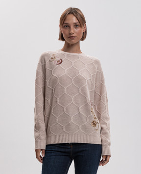 Twinset Beige wool sweater with floral embroidery 262AP3191