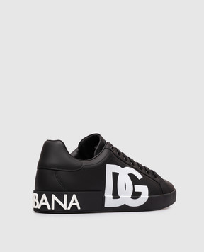 Dolce&Gabbana Black leather Portofino sneakers with contrast monogram CS1772AC330