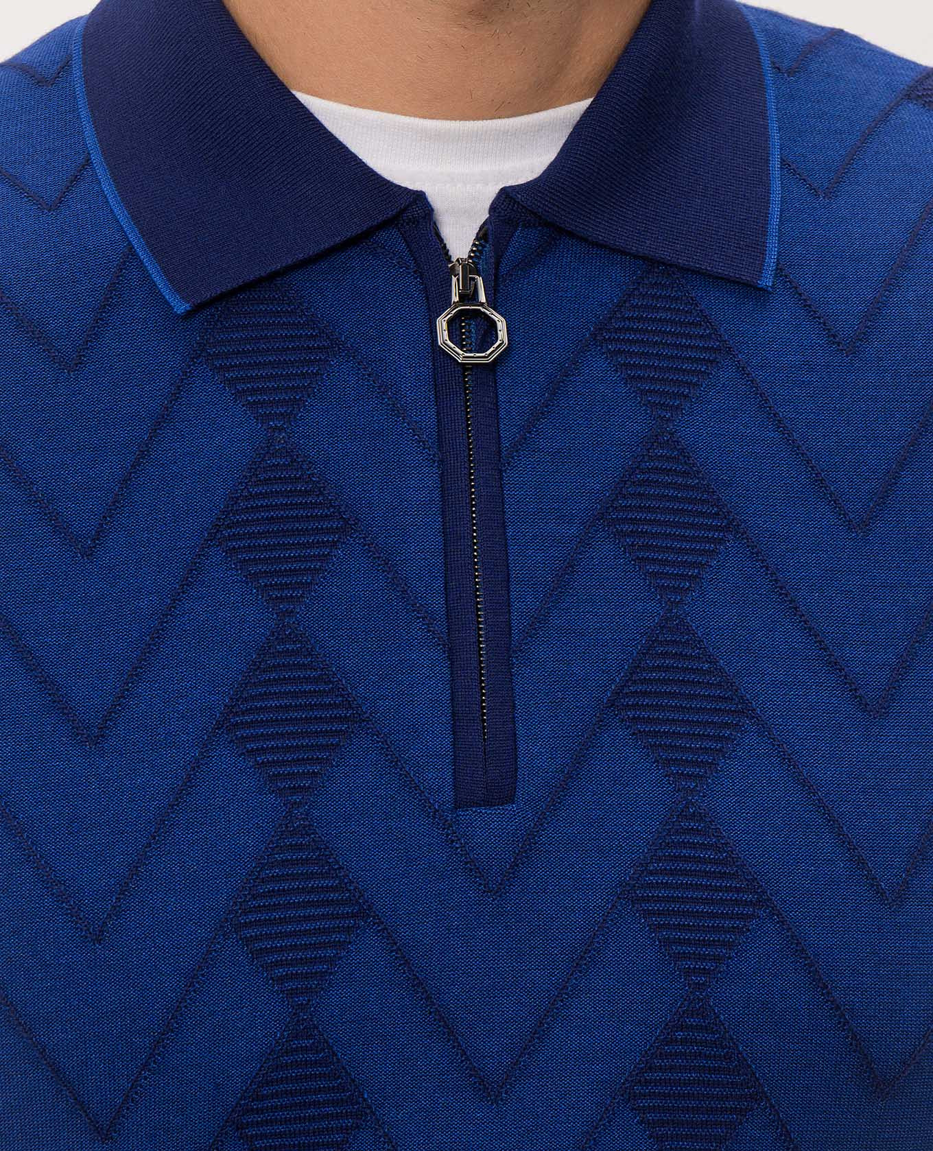 Blue wool and silk polo shirt Stefano Ricci 4