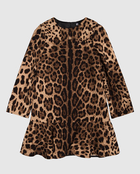 Dolce&Gabbana Children's brown wool dress with animal print L54DK7FS2A3